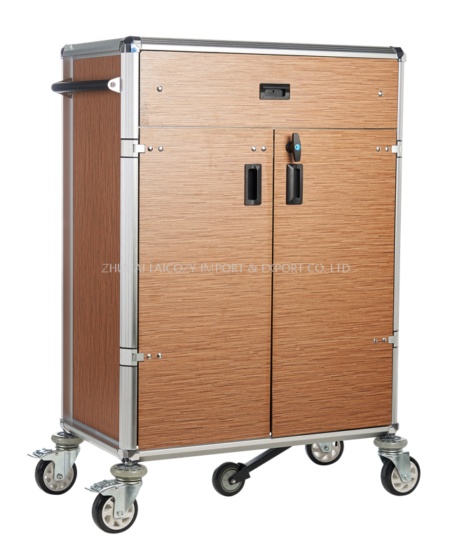 High Quality 5 Star Hotel Aluminium Beverage Restock Cart Multi-function Trolley with door