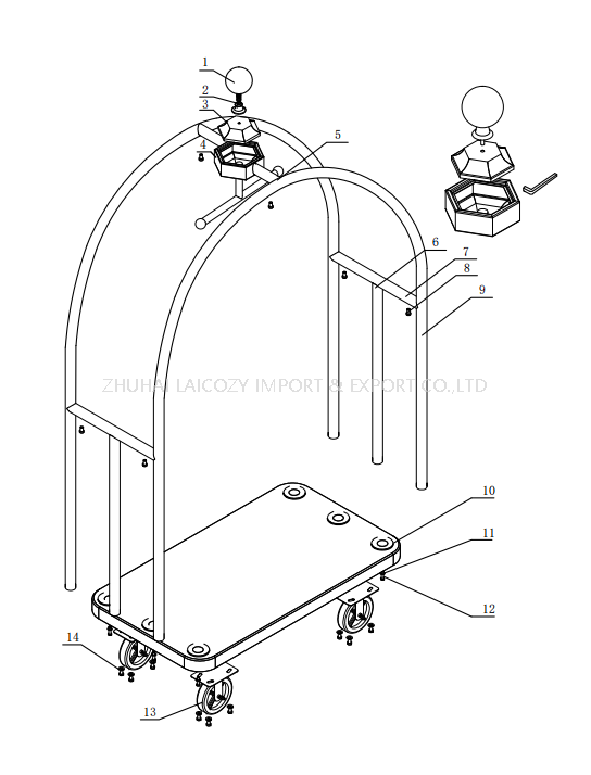 New Arrival 2025 Stainless Steel Bellman Luggage Trolley Heavy Duty Hotel Luggage Cart