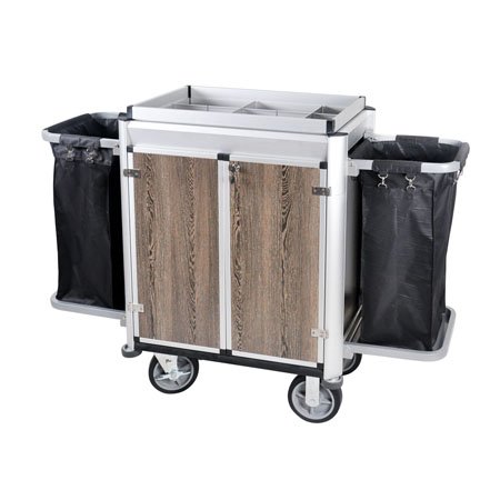 Hotel Aluminum Housekeeping Room Attendant Janitor Trolley Cleaning Cart with Door 