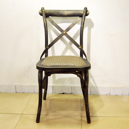 Vintage dining chair with steel frame and leather seat