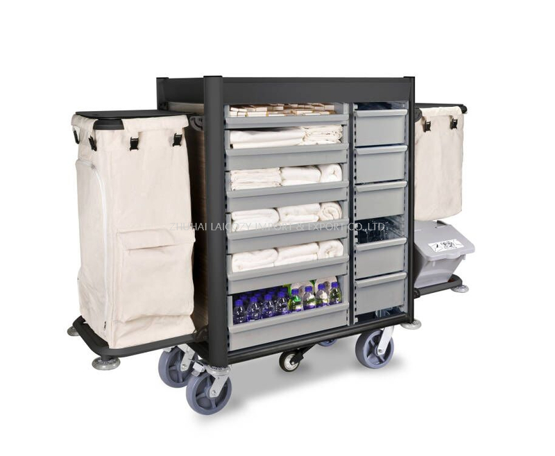  Aluminium Heavy Duty Housekeeping Trolley Multi-function Maid Cart with Removable Drawers