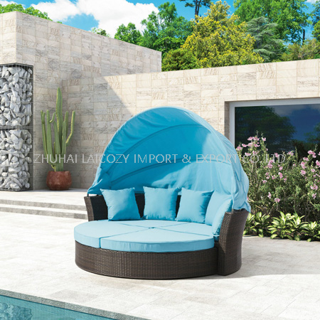 Cushion Pe Rattan Sofa With Canopy, Luxury Outdoor Sofa Cushions