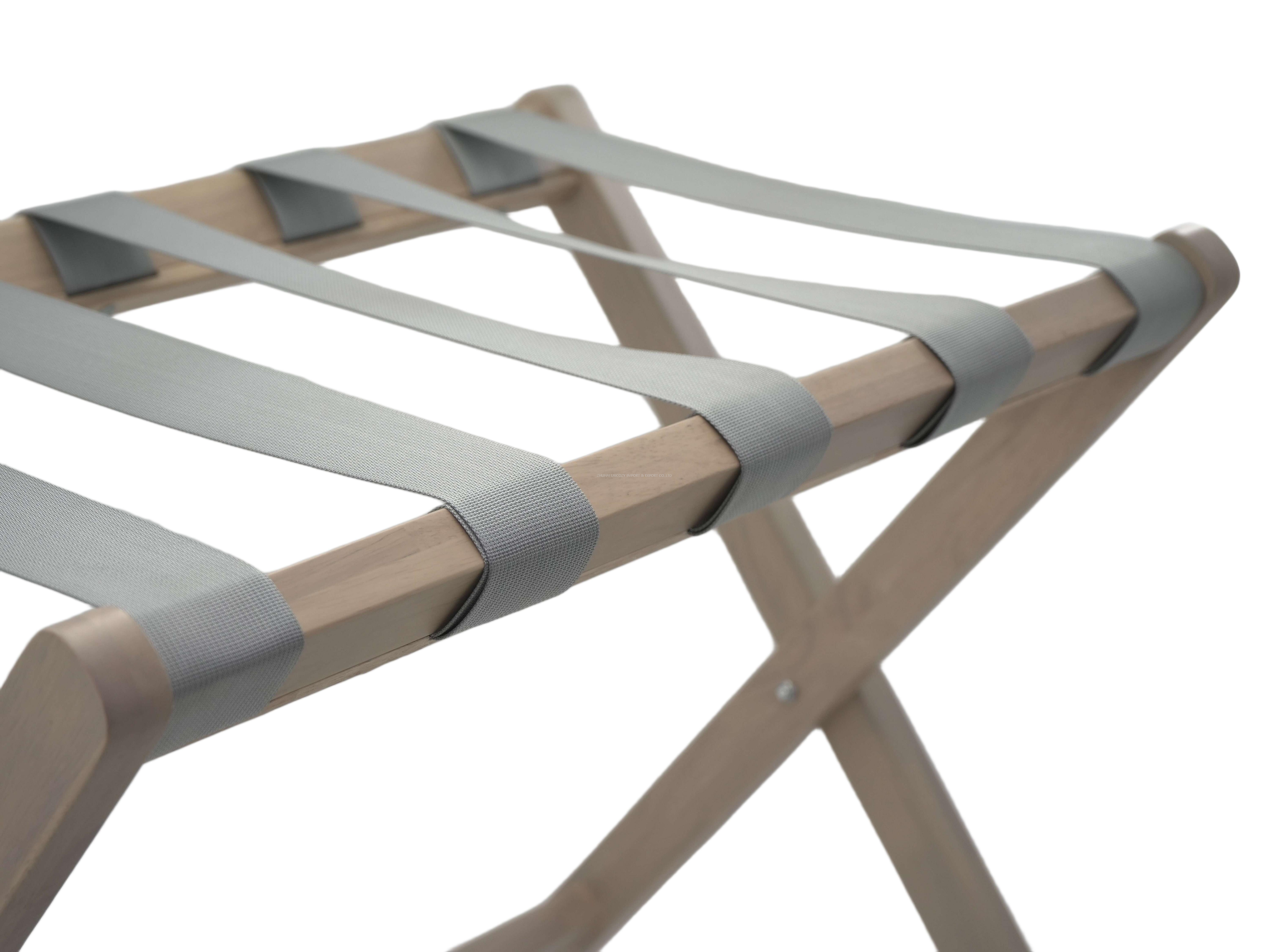 Hotel Foldable Wooden Luggage Rack With Nylon Straps