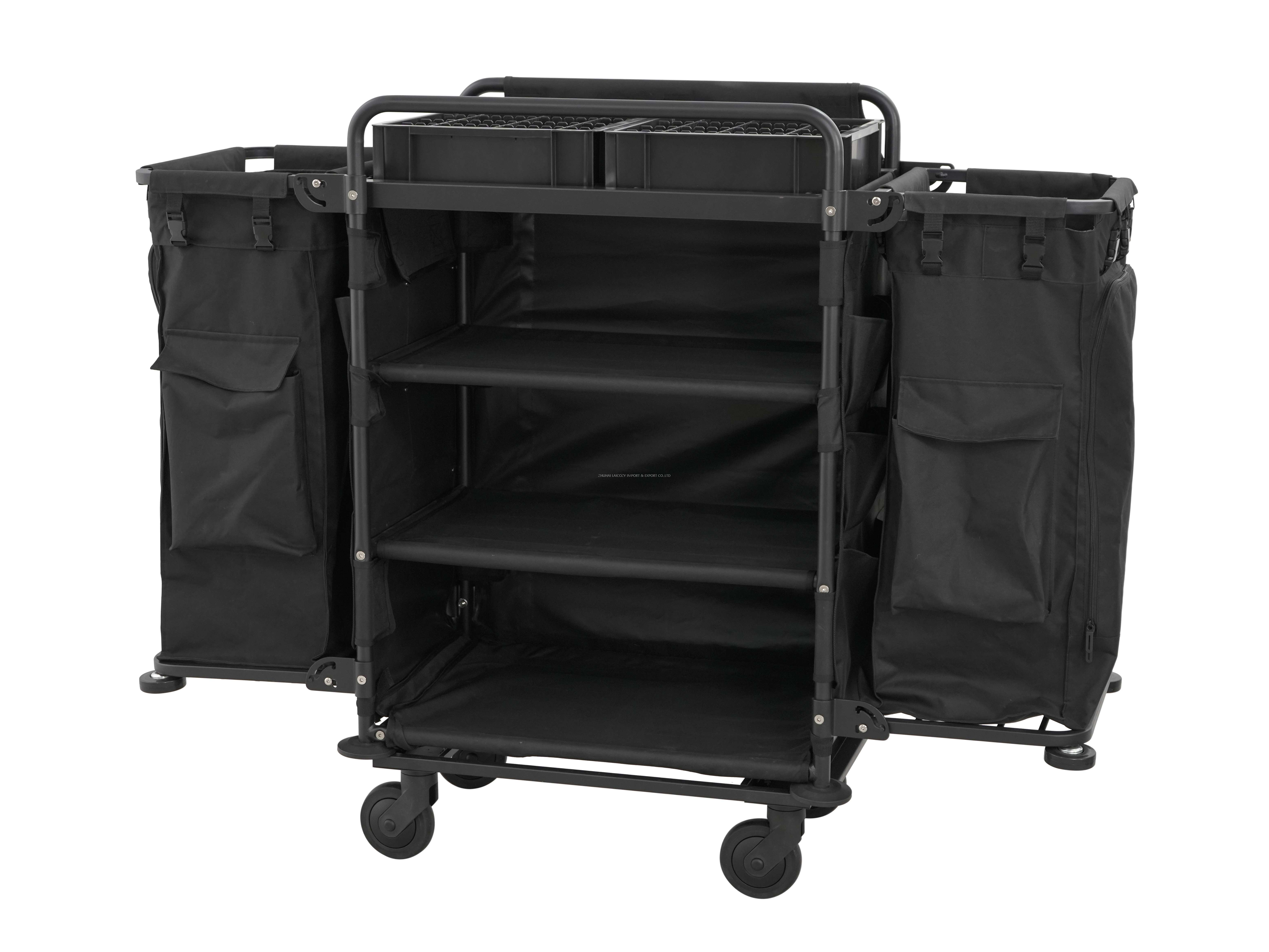 New Arrival 2025 Heavy Duty Housekeeping Cart | Hotel Maid Trolley with Side Laundry Bags