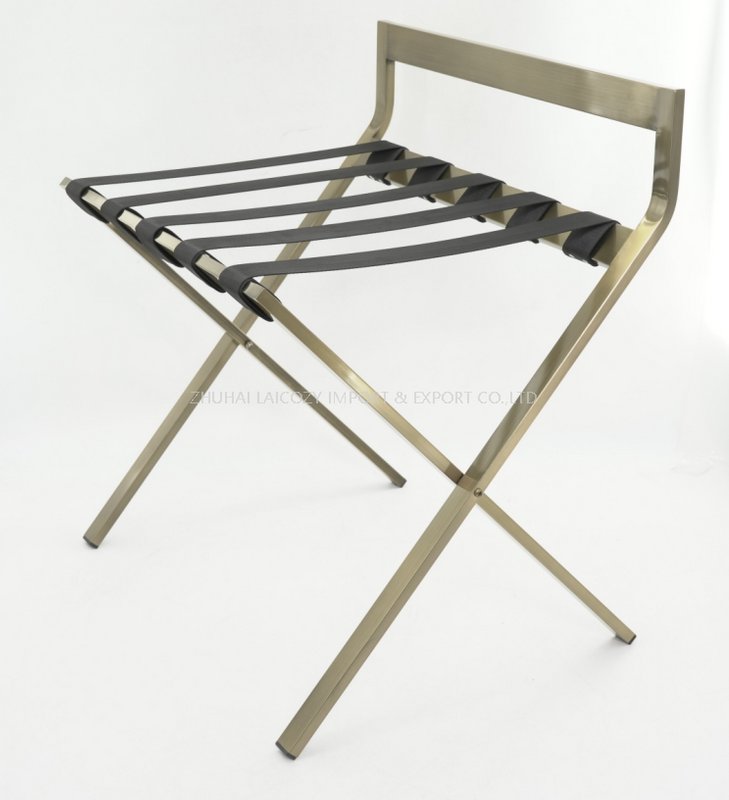 Hotel Brushed Antique Brass Stainless Steel Foldable Luggage Rack With Backrest