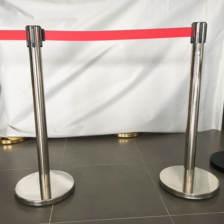 Crowd control stainless steel retractable red belt posts