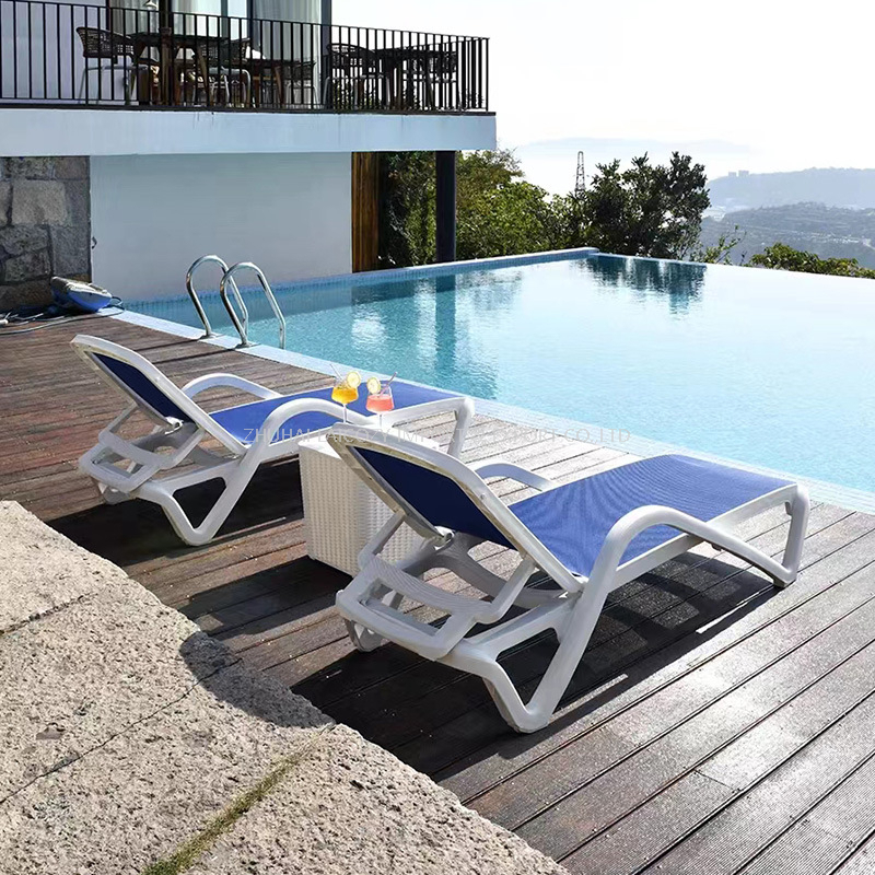 Hotel Outdoor Stackable Plastic Frame Stationary Chaise Lounge Adjustable Sunbed Beach Chair