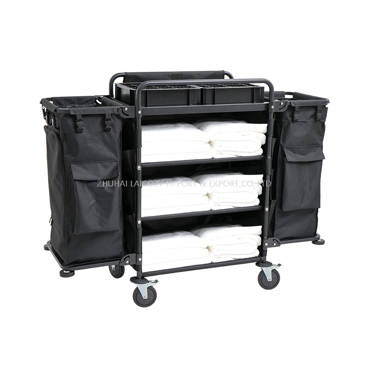 Light Weight Fabric Construct Housekeeping Cleaning Cart For Hotel