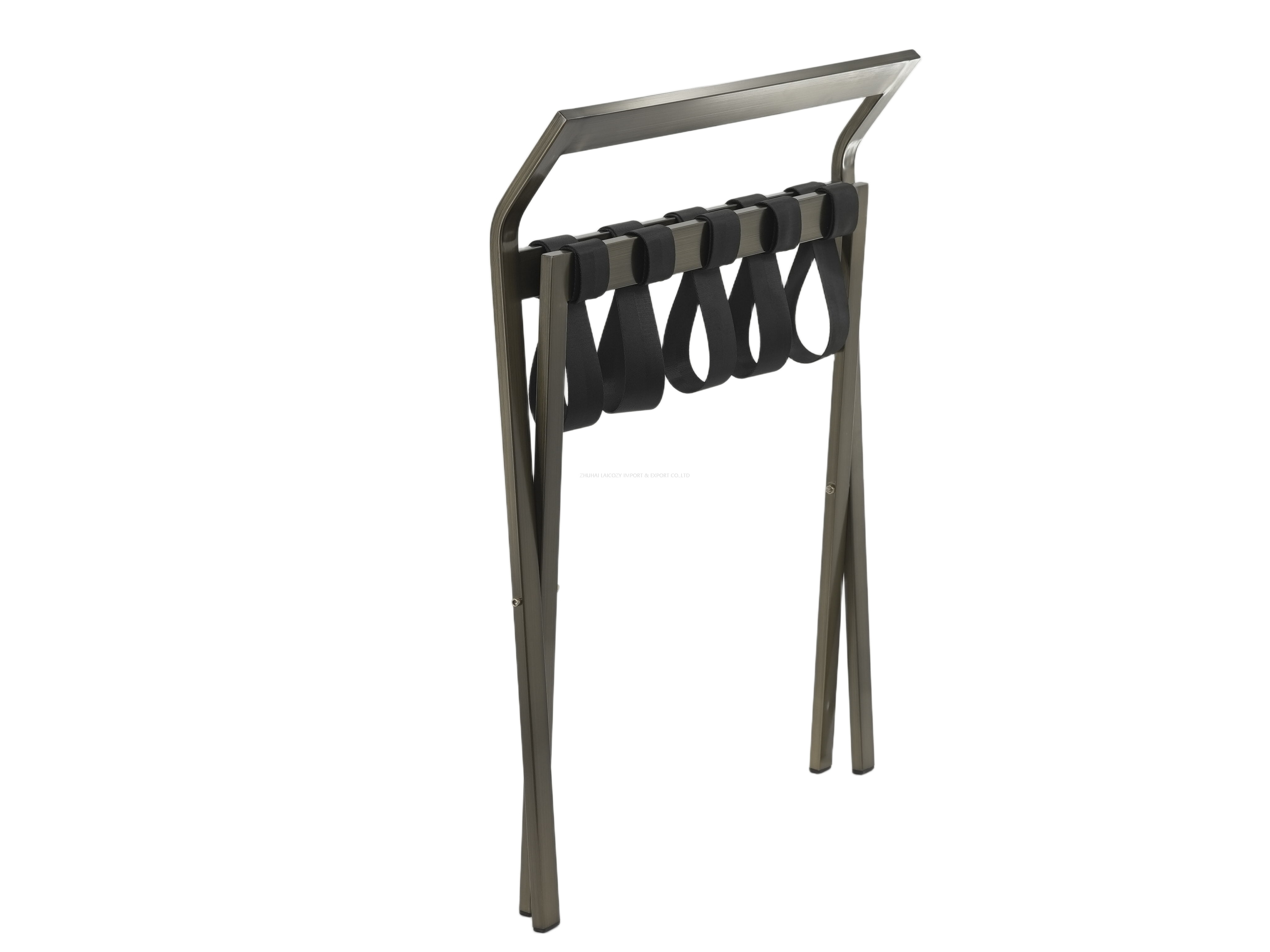 Hotel Brushed Antique Brass Stainless Steel Foldable Luggage Rack With Backrest