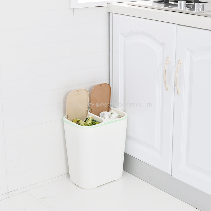 Bedroom Trash Bin Bathroom Plastic Classified Dustbin Kitchen Dry and Wet Separation Press Trash Can