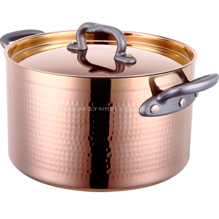Good Quality Commercial Three-layer Copper Hammering Pot Available for Induction Cooker