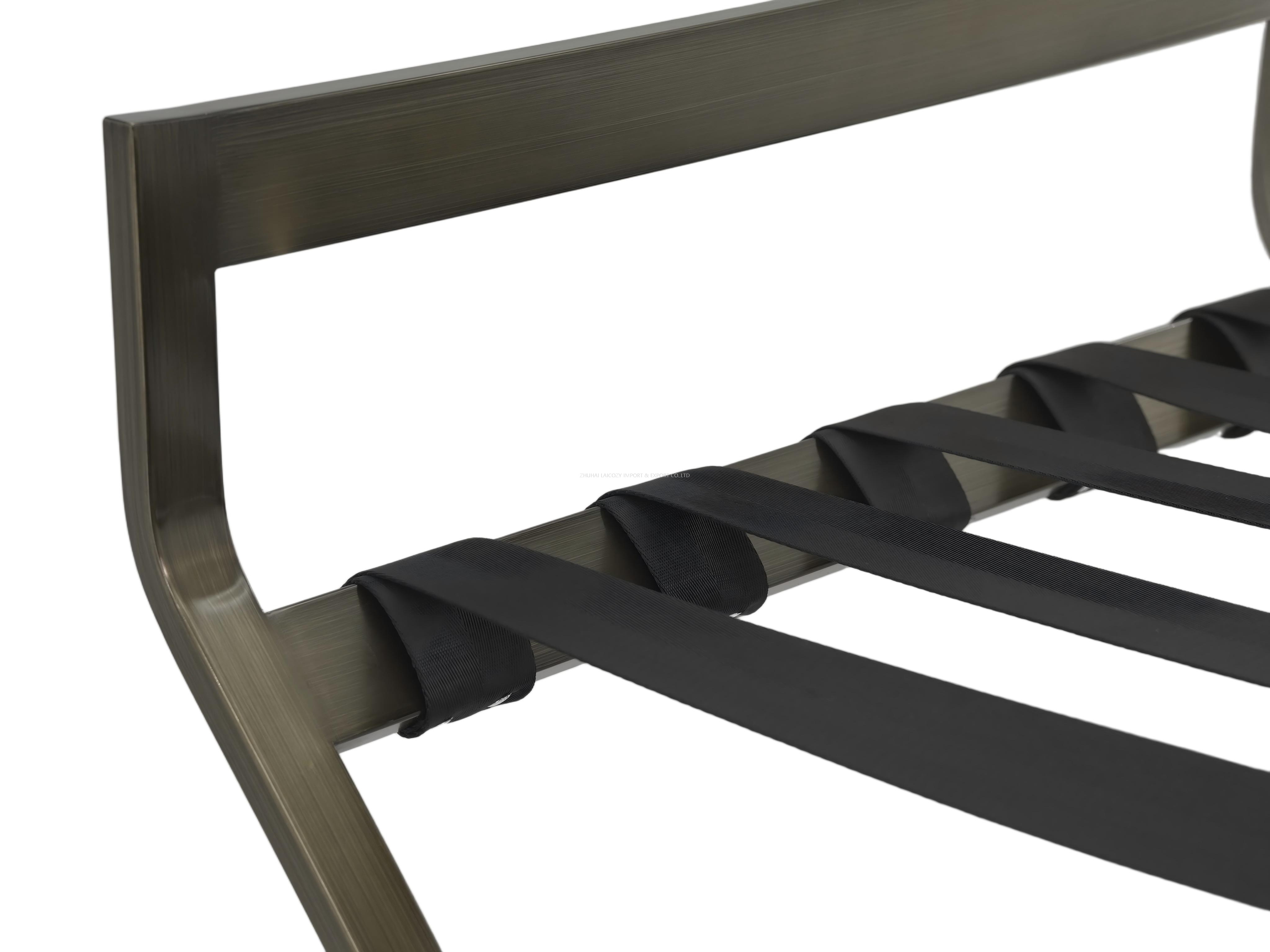 Hotel Brushed Antique Brass Stainless Steel Foldable Luggage Rack With Backrest