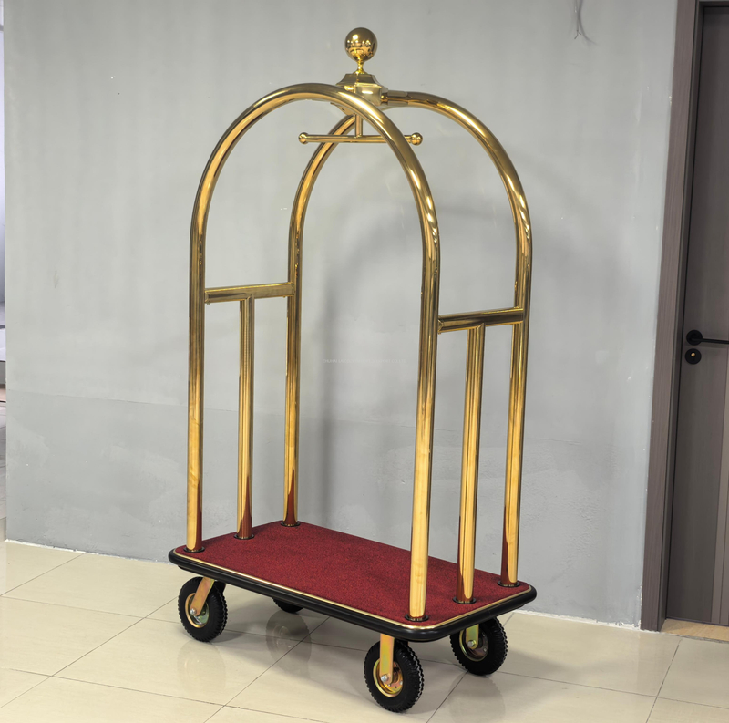 New Design Golden Bellman Trolley | Premium Hotel Luggage Cart for 5-Star Resorts
