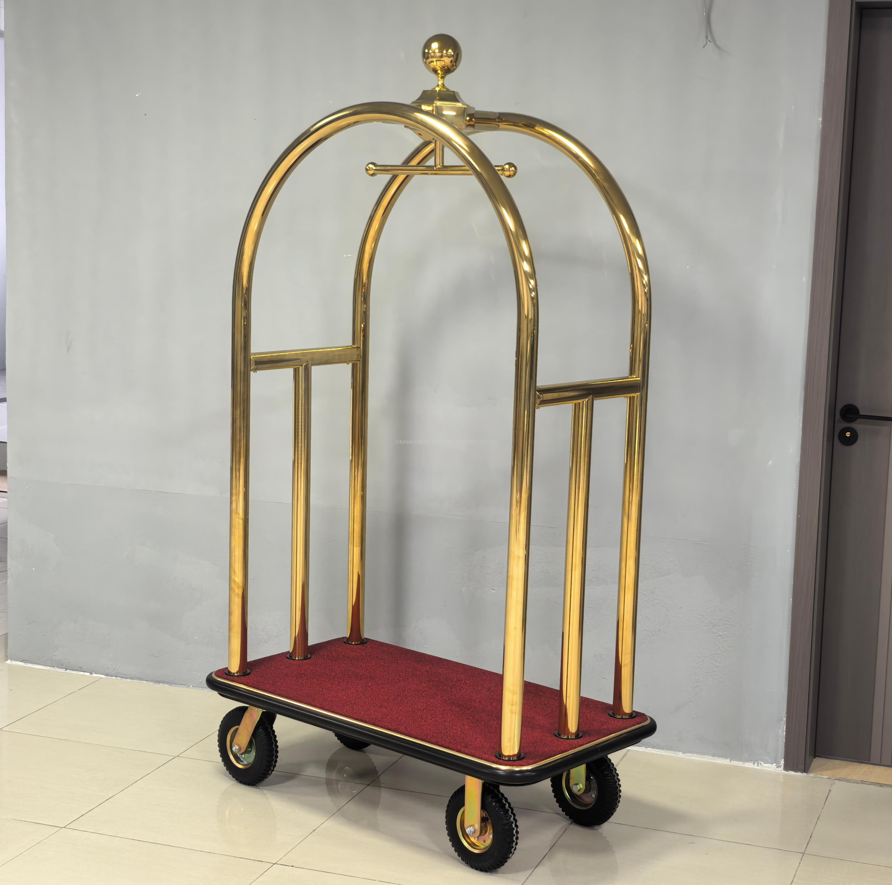 New Design Golden Bellman Trolley | Premium Hotel Luggage Cart for 5-Star Resorts