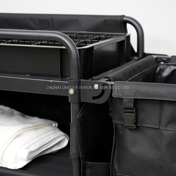 Light Weight Fabric Construct Housekeeping Cleaning Cart For Hotel