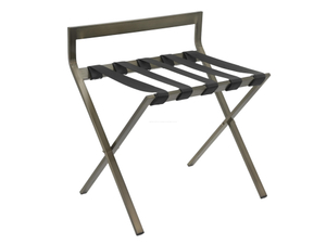 Hotel Brushed Antique Brass Stainless Steel Foldable Luggage Rack With Backrest
