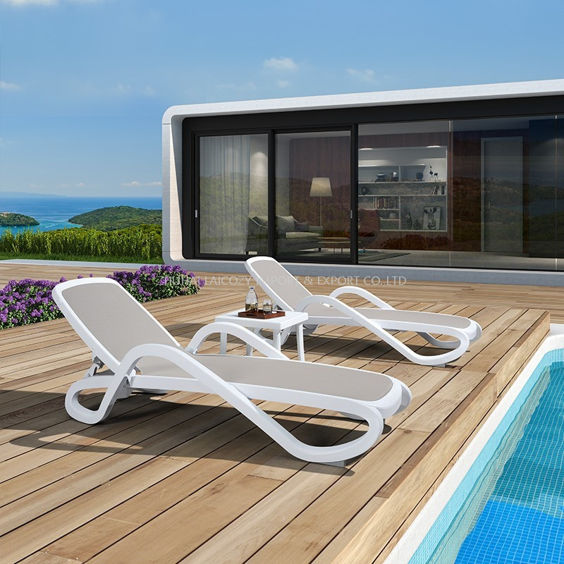 Hotel Outdoor Stackable Plastic Frame Stationary Chaise Lounge Adjustable Sunbed Beach Chair