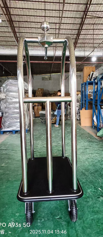 New Arrival 2025 Stainless Steel Bellman Luggage Trolley Heavy Duty Hotel Luggage Cart