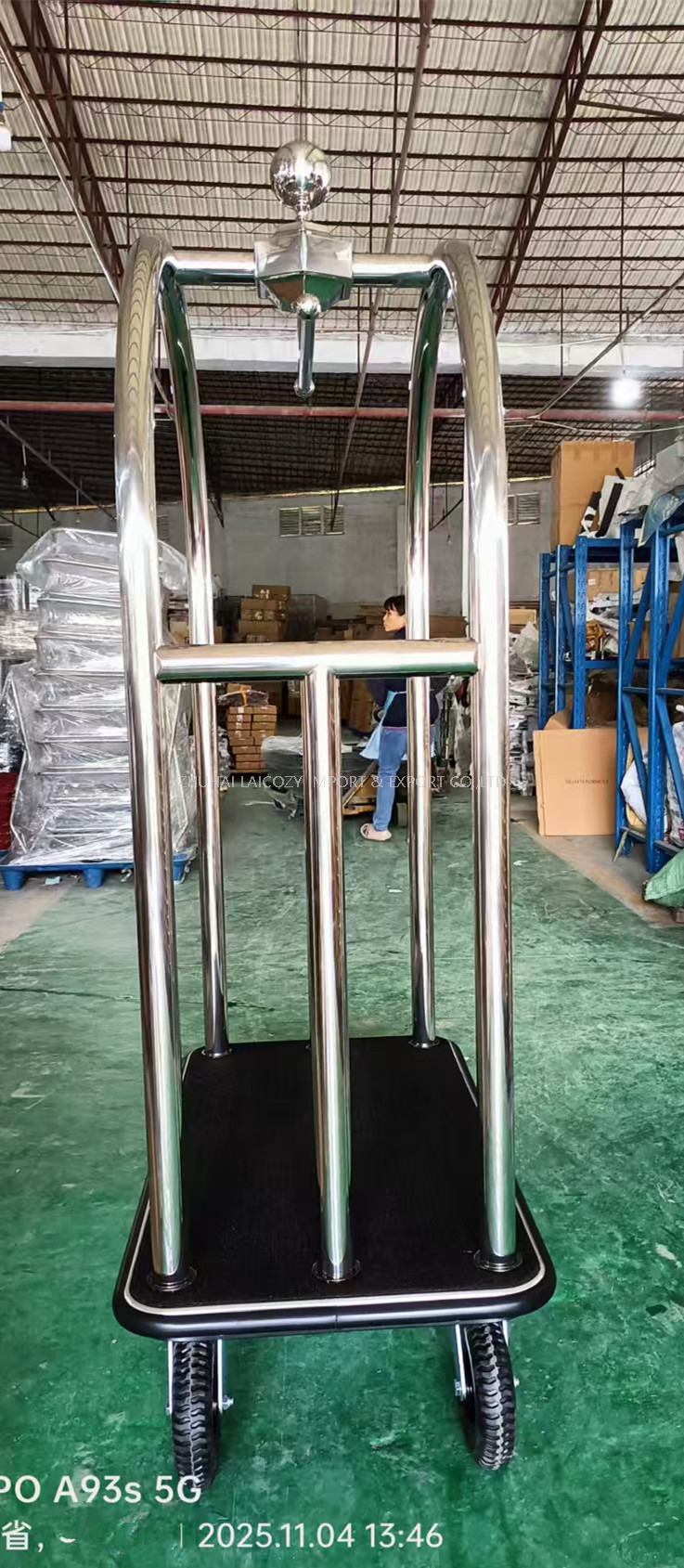 New Arrival 2025 Stainless Steel Bellman Luggage Trolley Heavy Duty Hotel Luggage Cart