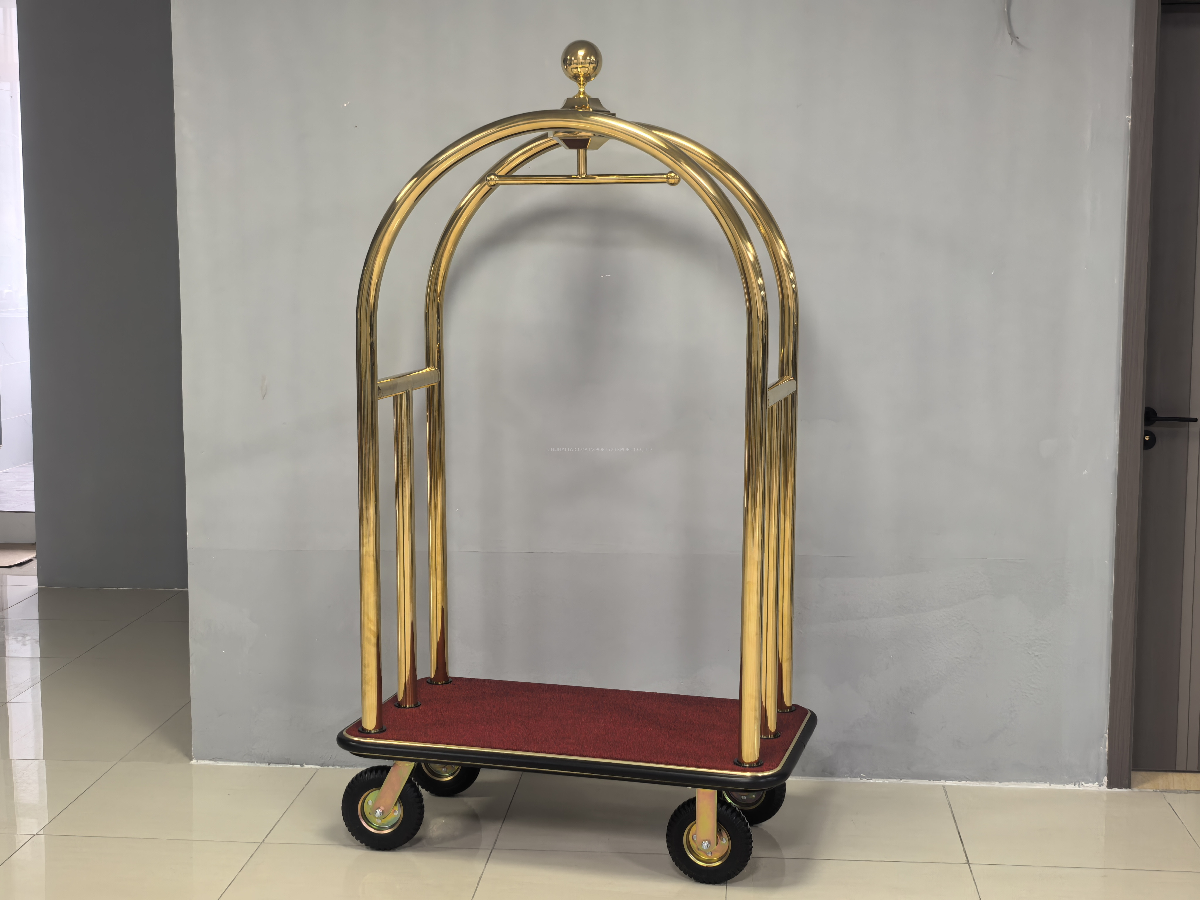 New Design Golden Bellman Trolley | Premium Hotel Luggage Cart for 5-Star Resorts