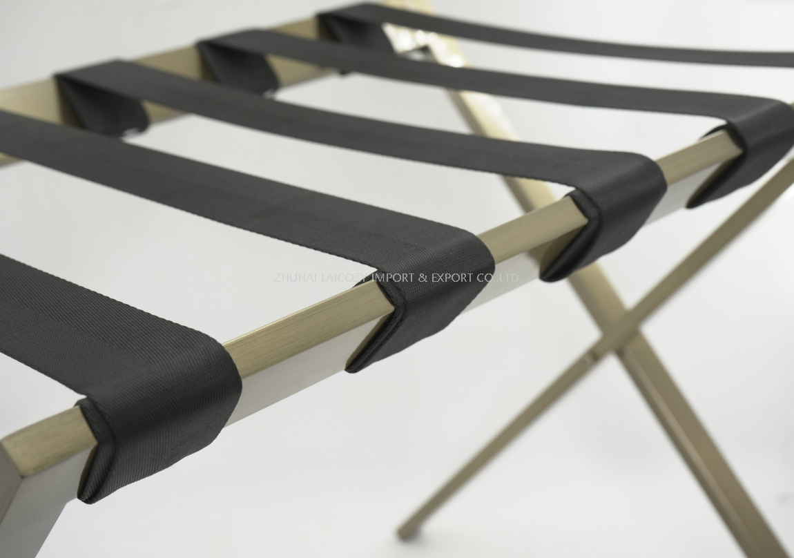 Hotel Brushed Antique Brass Stainless Steel Foldable Luggage Rack With Backrest